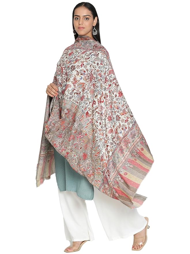 Wool Kalamkari Printed Shawl Neutral Two-Tone