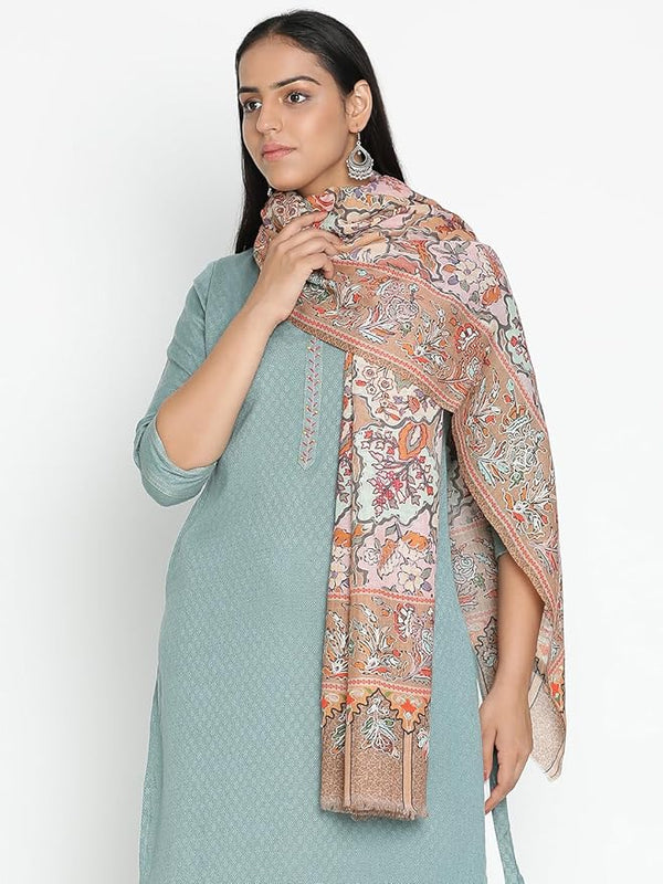 beige Embroidered Wool Shawl