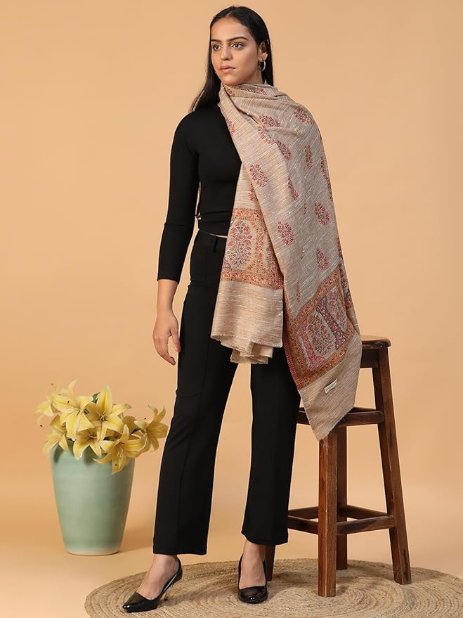 Traditional Wool Kani Shawl Palledar Pattern Mughal Inspired Handloom Wrap