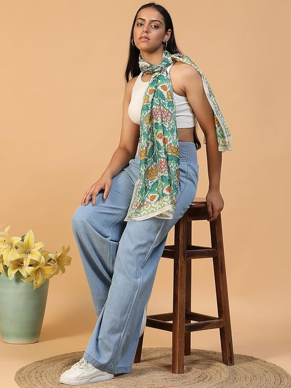 green Silk Scarf for Women