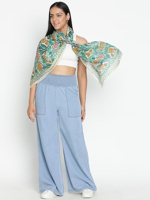 green Silk Scarf for Women