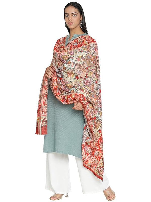 red Embroidered Wool Shawl