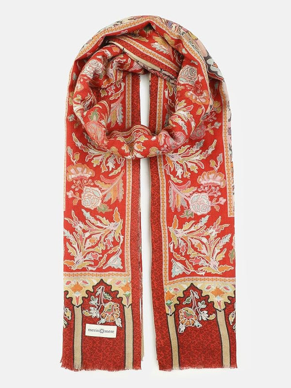 red Embroidered Wool Shawl