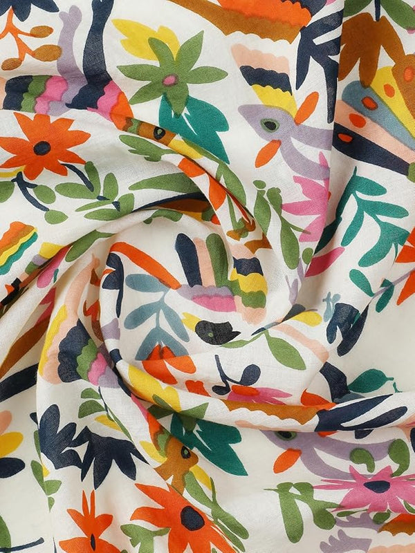 white Floral Saga cotton Scarf