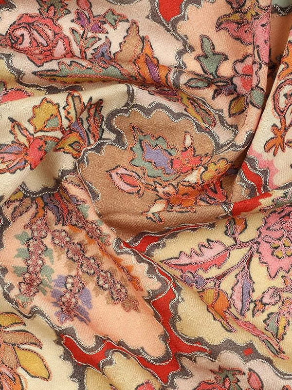 red Embroidered Wool Shawl