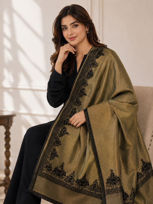 Merinomere Reversible Wool Zari Shawl