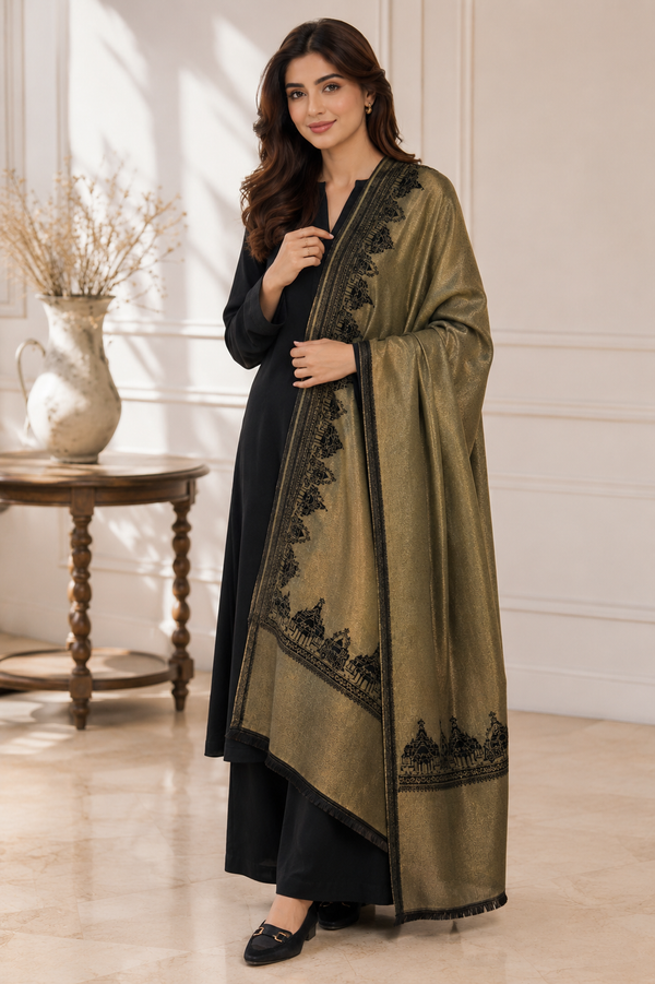 Merinomere Reversible Wool Zari Shawl