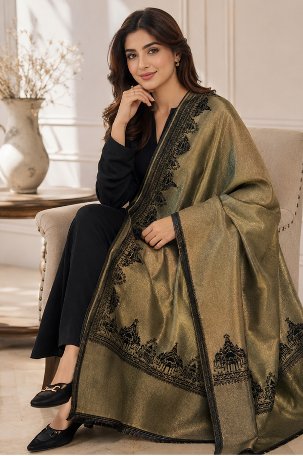 Merinomere Reversible Wool Zari Shawl