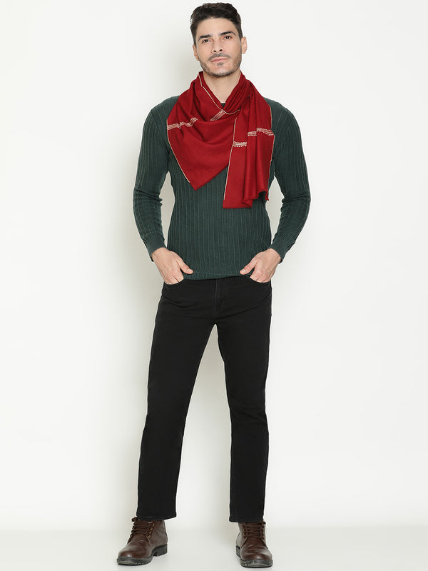 deep red Embroidered Cashmere Muffler