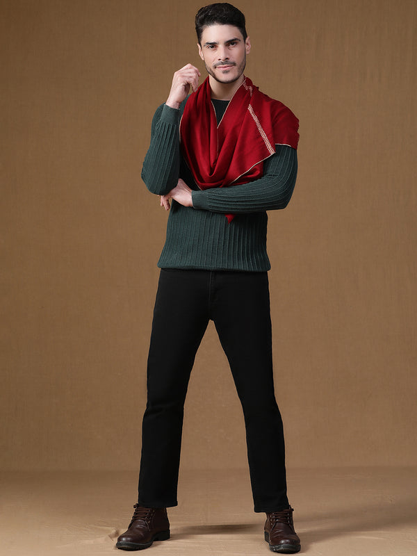 deep red Embroidered Cashmere Muffler
